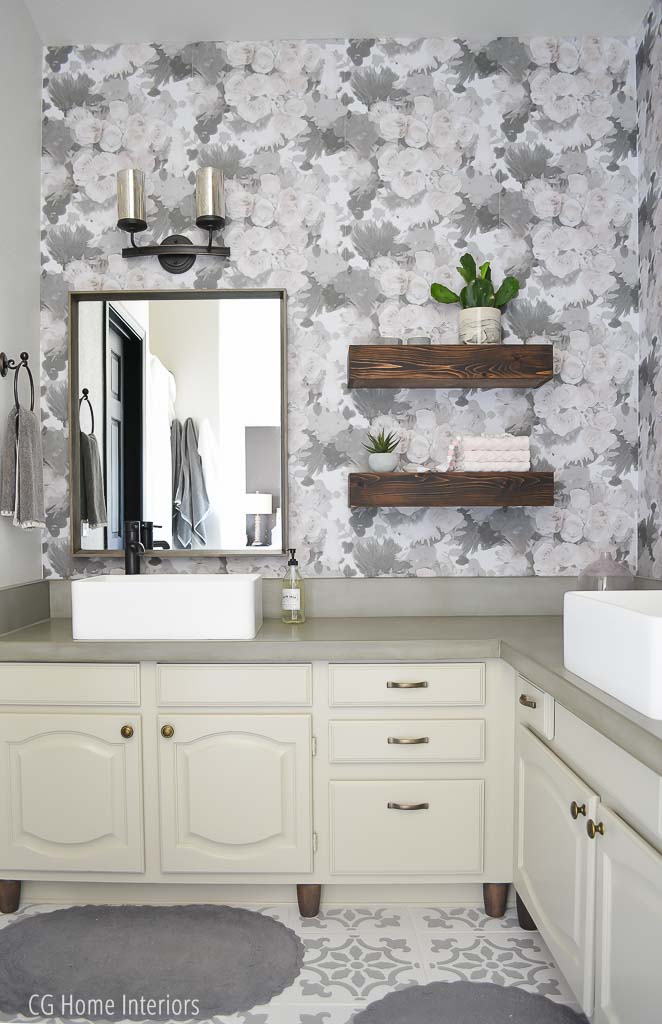 Builder Grade Bathroom Remodel Floral Peel and Stick Wallpaper